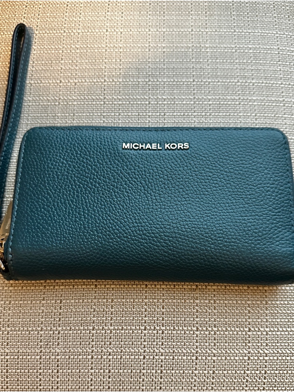 Michael Kors Dark Teal Pebbled Leather Wristlet Wallet